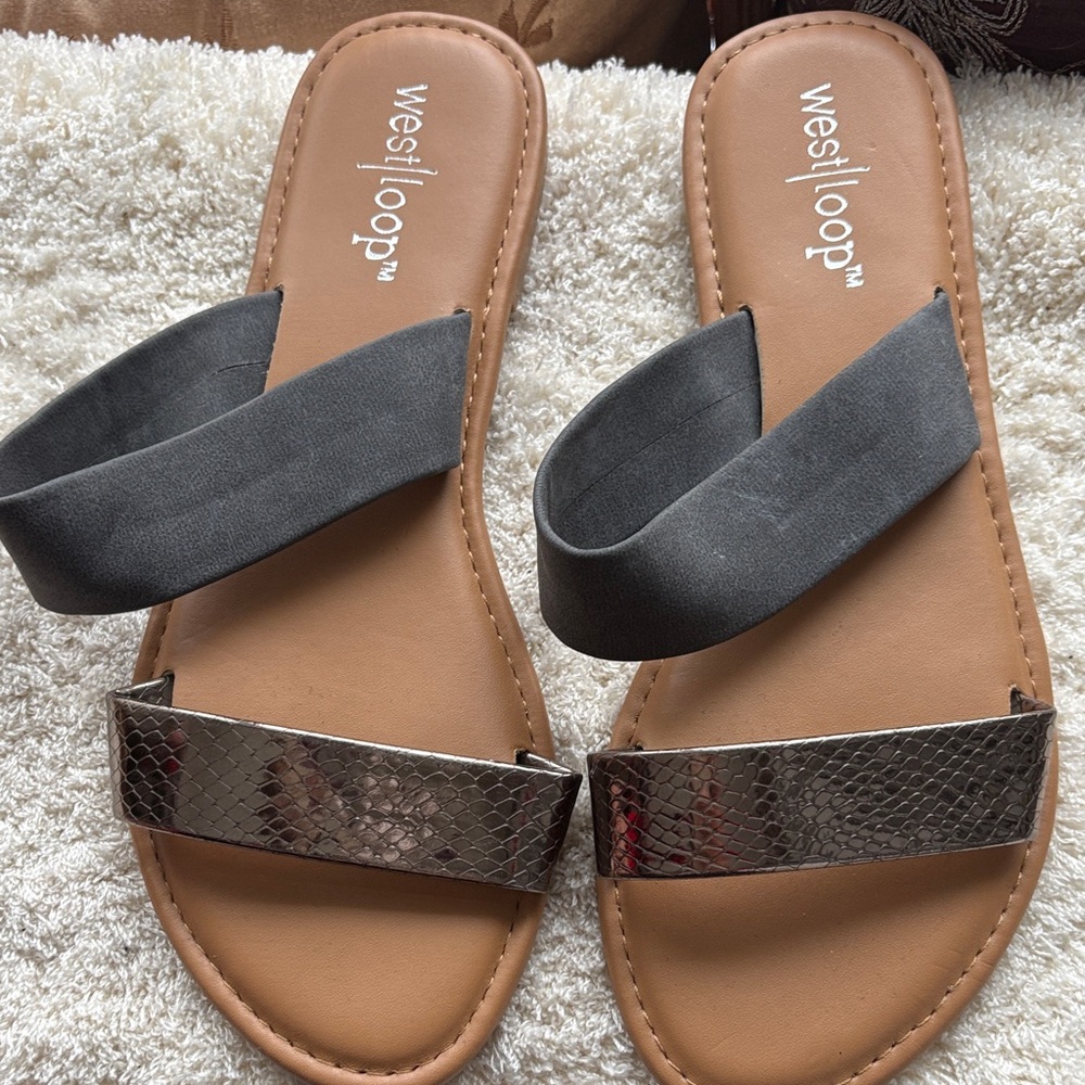 West Loop Charcoal and Tan Women's Sandals